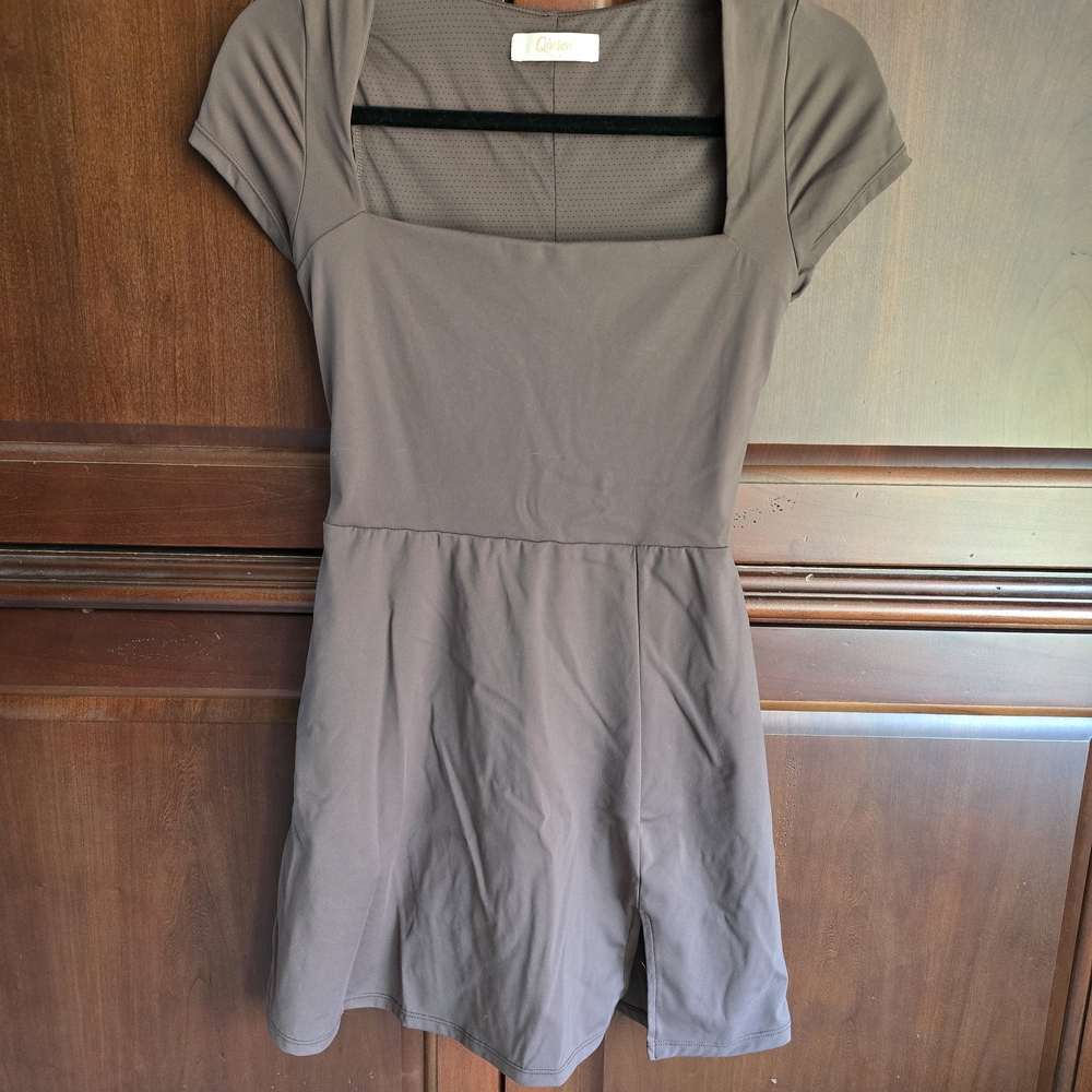 Eileen Fisher Taupe Cap Sleeve Mini Dress